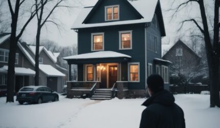 Person looking at a house in the winter